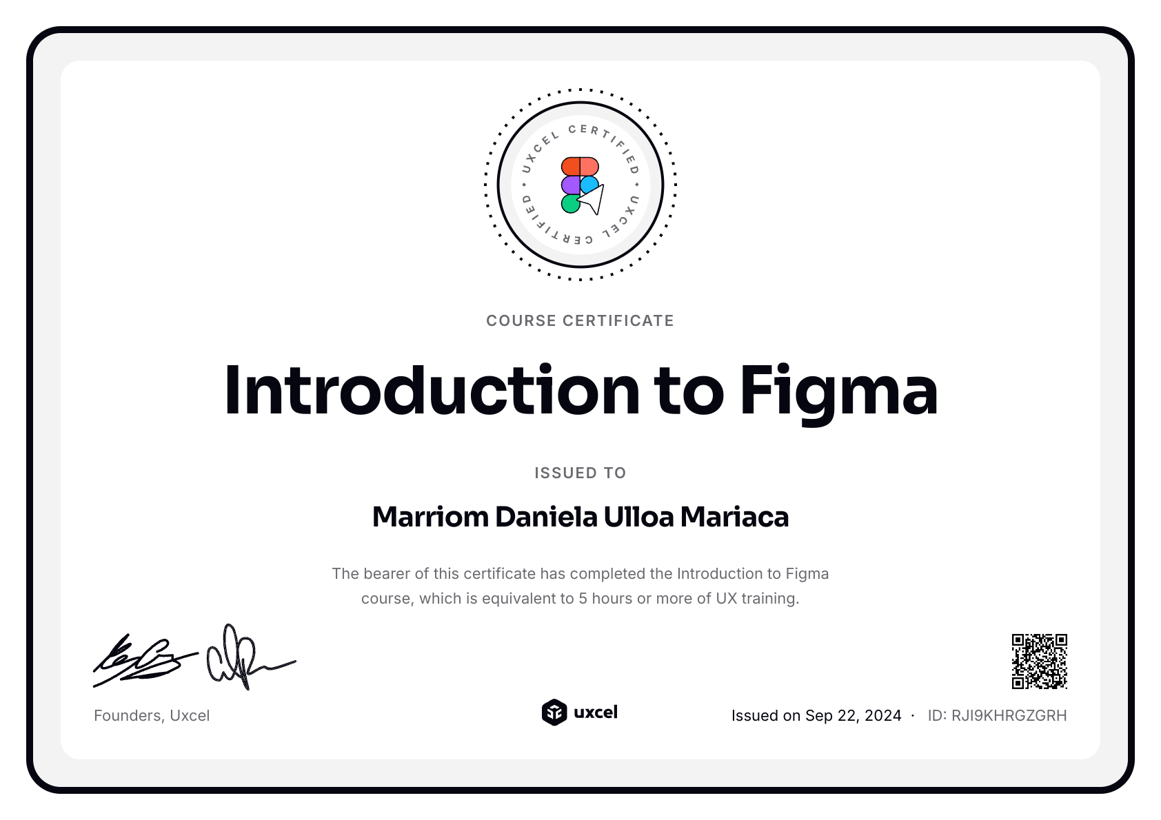 Marriom Daniela Ulloa Mariaca's certificate